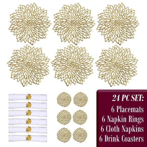 Brand New The Eclectic Home 24 Piece Placemat, Coaster, Napkin & Napkin Ring Set - Picture 3 of 13
